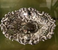 A Fine Victorian Sterling Silver Oval Floral Bonbon Dish