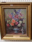 “Still Life of Roses, Lilies and Delphiniums” Print By Albert Williams 1922
