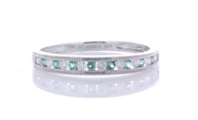 9ct White Gold Semi Eternity Diamond and Emerald Ring (E0.11) 0.13 Carats