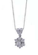 Platinum Flower Cluster Diamond Pendant and Chain 1.00 Carats