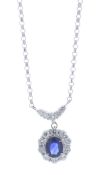 Platinum Ladies Dress Diamond and Sapphire Pendant and Chain (S1.14) 0.81 Carats