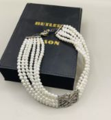Butler & Wilson Vintage Freshwater Pearl Multi Strand 925 Silver & Rhinestone Choker