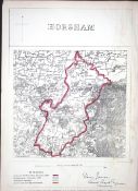 Horsham Sussex Boundary Commission 157-Year-Old Coloured Antique Map.
