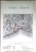 Lyme Regis Dorset Boundary Commission 157-Year-Old Coloured Antique Map.