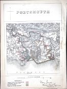 Portsmouth City & District Boundary Commission 157-Year-Old Coloured Antique Map