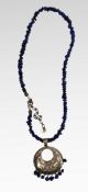 Vintage Lapis Lazuli Bead Necklace With Sterling Silver Pendant