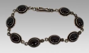 Vintage Cabochon Garnet Silver Bracelet