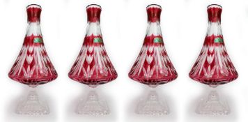 Set of 4 Violetta Overlay Crystal Vases