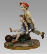 Capodimonte Figurine Boys In Wheelbarrown By Bernacchio