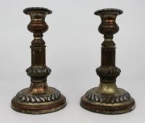 Pair of Antique Sheffield Plate Telescopic Candlesticks