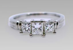 Three Stone 0.98 Carat Diamond Platinum Ring