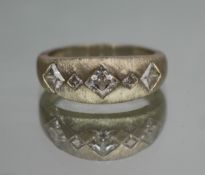 Vintage Silver Textured CZ Ring
