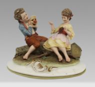 Capodimonte Figurine Girl & Boy With Clown Mask By Merli