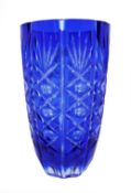 English Vintage Blue Overlay Crystal Vase