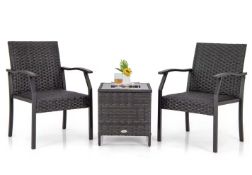 3 Piece Patio Wicker Chair Set, Outdoor Conversation Set w/ Cushioned Seat RRP £249.99