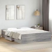 New King Size Grey Bed Frame 150x200 cm With Drawers - No Mattress Included RRP £325
