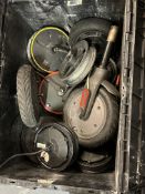 Box of Electric Scooter Parts To Include Motors, Wheels and Tyres
