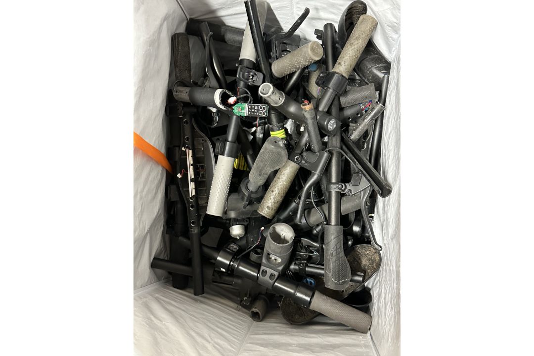 Box of Mixed Electric Scooter Parts To Include Handle Bars.