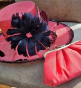 Jacques Vert Flamingo Range Coral Hat and Alexon Clutch Bag