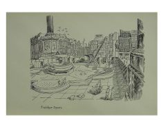 Edward Bawden CBE RA Original Vintage Historic Lithograph of London Billingsgate Market