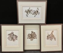 Bill Reid (1920-98) Inuit Haida -Haidan Raven, Frog, Eagle, Killer Whale, Framed, Signed, Dated 1...