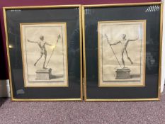 Ancient Roman Statue, Original Etching, 18th Century, x2