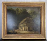 English School 19th Century Oil - Figures By A Cottage In A Landscape