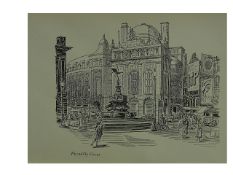 Edward Bawden CBE RA Original Vintage Historic Lithograph London Piccadilly Circus ( Mary Poppins...