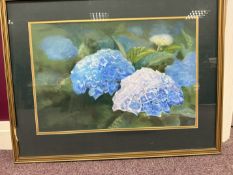 Margaret Rodwell, Pastel, Blue Hydrangeas, Signed
