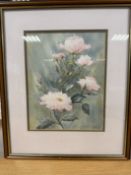 Watercolour Painting of Pink Roses, Signed By The Artist Faith Berry.