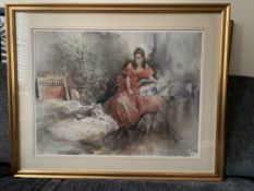 Large Vintage Framed Print “The Lady In Red” By Gordon King