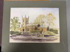 Watercolour Painting of A Church, Likely In The English Countryside. Signed