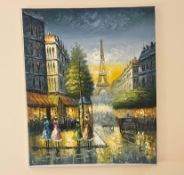 24”x 21” Original Oil Paintings Paris France City Scene Artwork Eiffel Tower