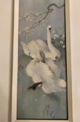 Vintage 1960s ”Swans” Framed Picture By Vernon Ward