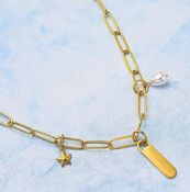 New! White Shell Pearl Necklace In Gold Tone