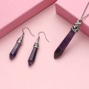 New! 2 Piece Set - Amethyst Pendant With Chain and Earrings