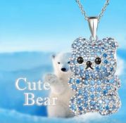 New! Exquisite Blue Rhinestone Bear Pendant