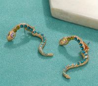 New! Bohemian Style Rhinestone Snake-Shaped Earrings.