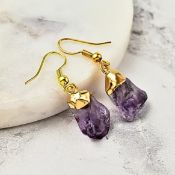 New! Amethyst Earrings In Gold Tone