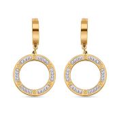 New! White Crystal Circle Hoop Earrings In Yellow Tone