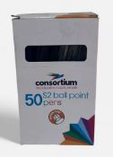 25 x 50 Consortium S2 Black Ball Point Pens Medium Point