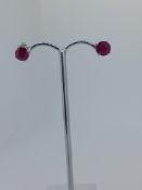 Natural Ruby Set Stud Earrings Set In Silver