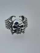 Silver Hallmarked Biker Ring Skull and Wings