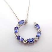 14K White Gold Necklace Detailed With Tanzanite and Brilliant Diamonds