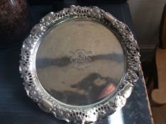 A Rare and Elegant Edwardian Solid Silver Salver By J. Collyer & Co Ltd, 1900, With Delicate Flor...