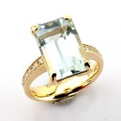 14K Yellow Gold Ring Detailed With Aquamarine, Brilliant Diamonds