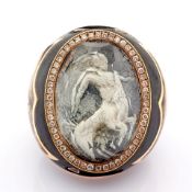 An Exquisite Ebony Ring Detailed With Topaz With Reversely Engraved Intaglio Mythological Centaur