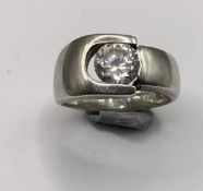 Vintage Heavy 925 Silver CZ Solitaire Modernist Ring 10.85g Size W