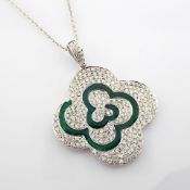 18K White Gold Necklace Detailed With Enamel, Brilliant Diamonds and Gold