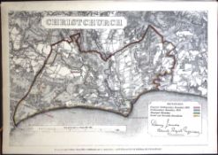 Christchurch Dorset Boundary Commission 157-Year-Old Coloured Antique Map.